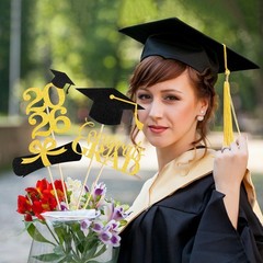 16 Pcs Graduation Decoration 2026 Centerpieces Sticks Gold Black Double Side