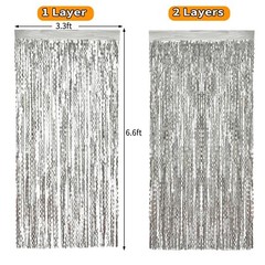 4 Pack 3.3×6.6ft Silver Foil Fringe Backdrop – Wavy Metallic Tinsel Foil Curt…