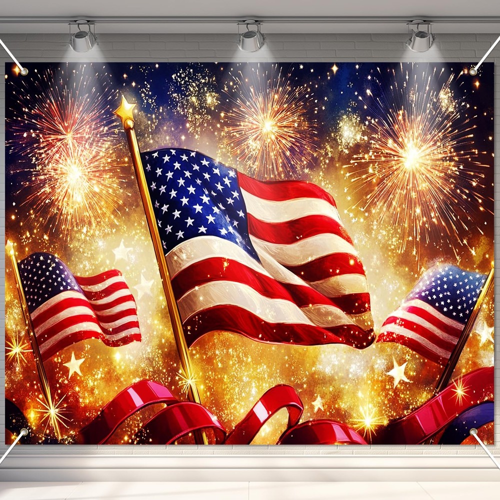 4th of July Backdrop American Flag Fireworks Patriotic Party Decorations 8x6ft