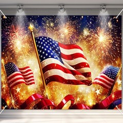 4th of July Backdrop American Flag Fireworks Patriotic Party Decorations 8x6ft