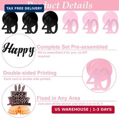 40th Birthday Decorations for Women Pre Assembled Rose Gold Happy 40th Birthday