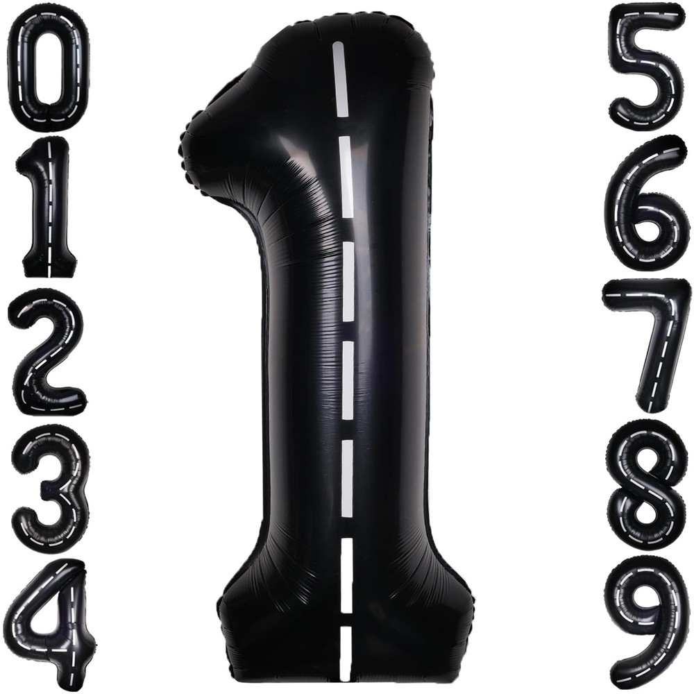 Race Car 40Inch Black 1 Balloon Number Large Helium Race Track 0-9 Giant Digi…