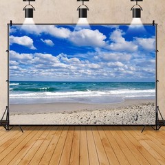 AOFOTO 10x7ft Beach Background Blue Sky White Clouds Photography Backdrop Oce…