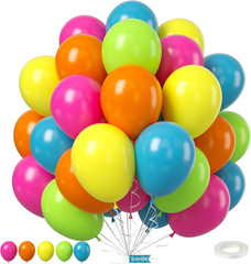 Rainbow Balloons, 50Pcs 12 Inches Yellow Orange Hot Pink Lime Green Neon Balloon