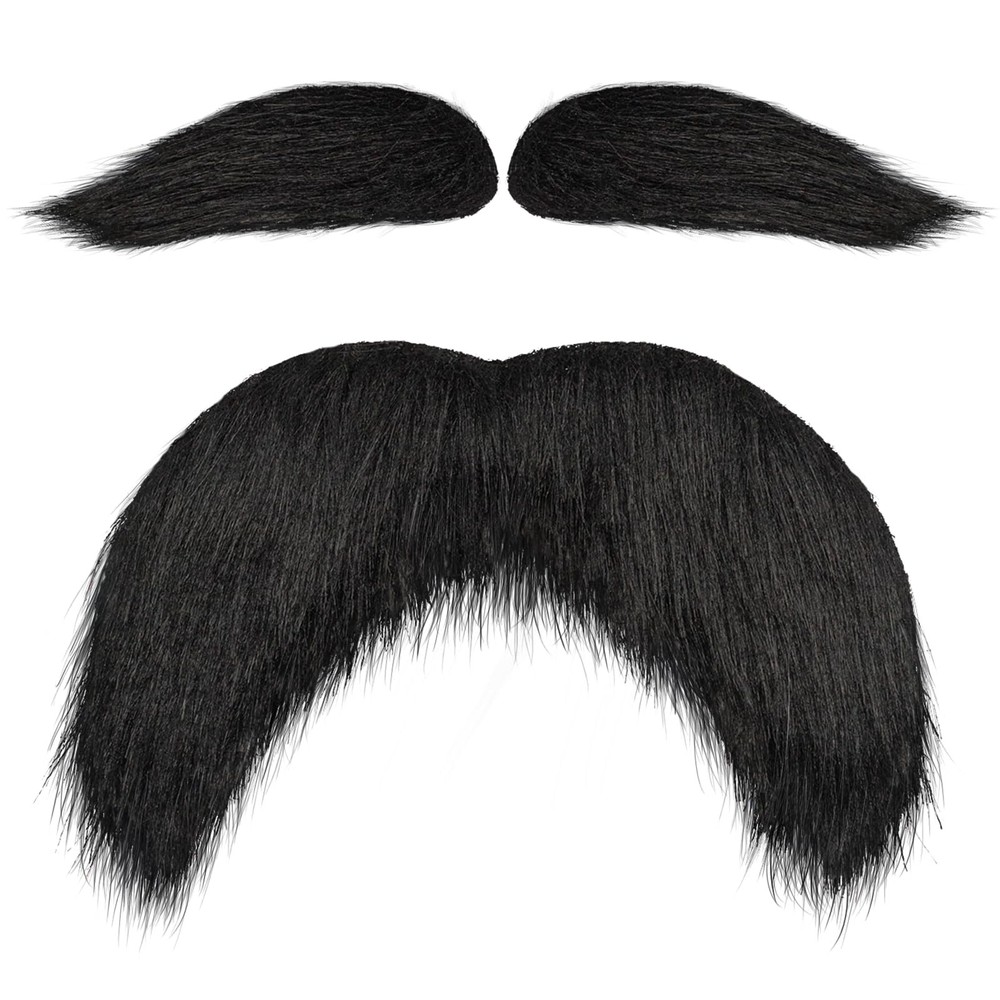 Black Fake Mustache and Eyebrows Set, Self Adhesive Fake Beard, Novelty Reali…