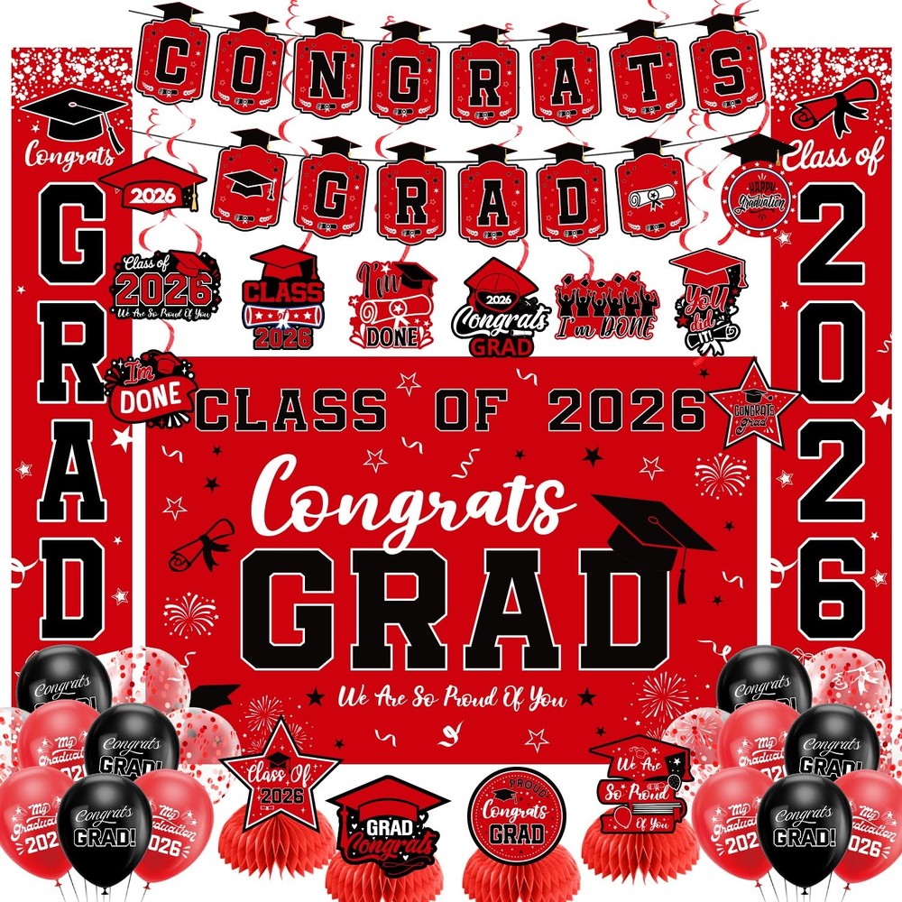 Graduation Decorations 2026 Red Set, Congrats 60 inches by 40 inches,