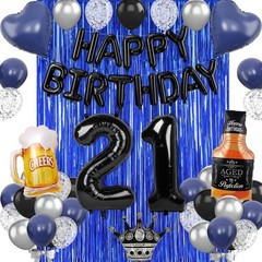 Black and Blue Decorations for Men, Black 21 balloon number, Black Happy Ball…