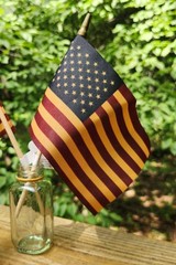 NEW! Tea Stained 4″ x 6″ American Flag on Wood Stick with Gold Top – 2/Pack USA