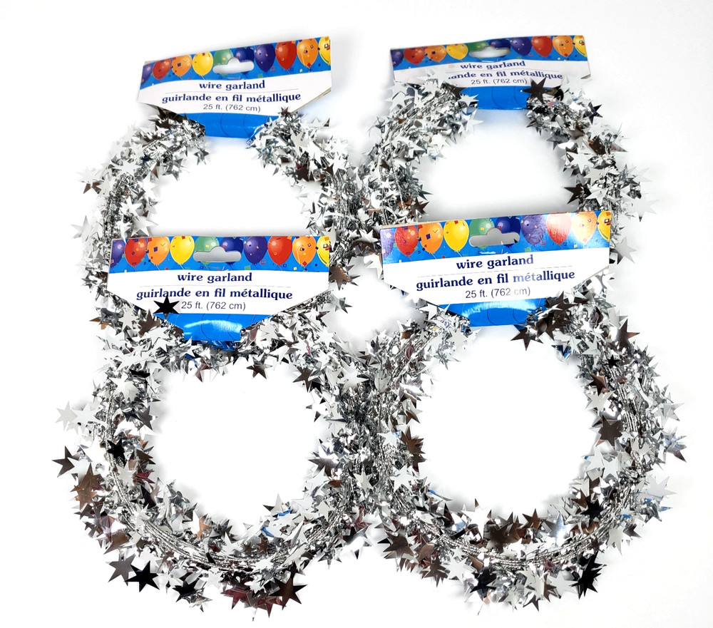 Unbranded Party Birthday Decoration Silver 25 Ft Stars Tinsel Wire Garland Lot 4