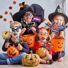 38 PCS Spooky Funny Pumpkin Happy Halloween Trick Or Treat Photo Booth Prop