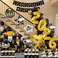 Graduation Party Decorations 2026 – 13Pcs Black Gold Graduation Foil Balloons…