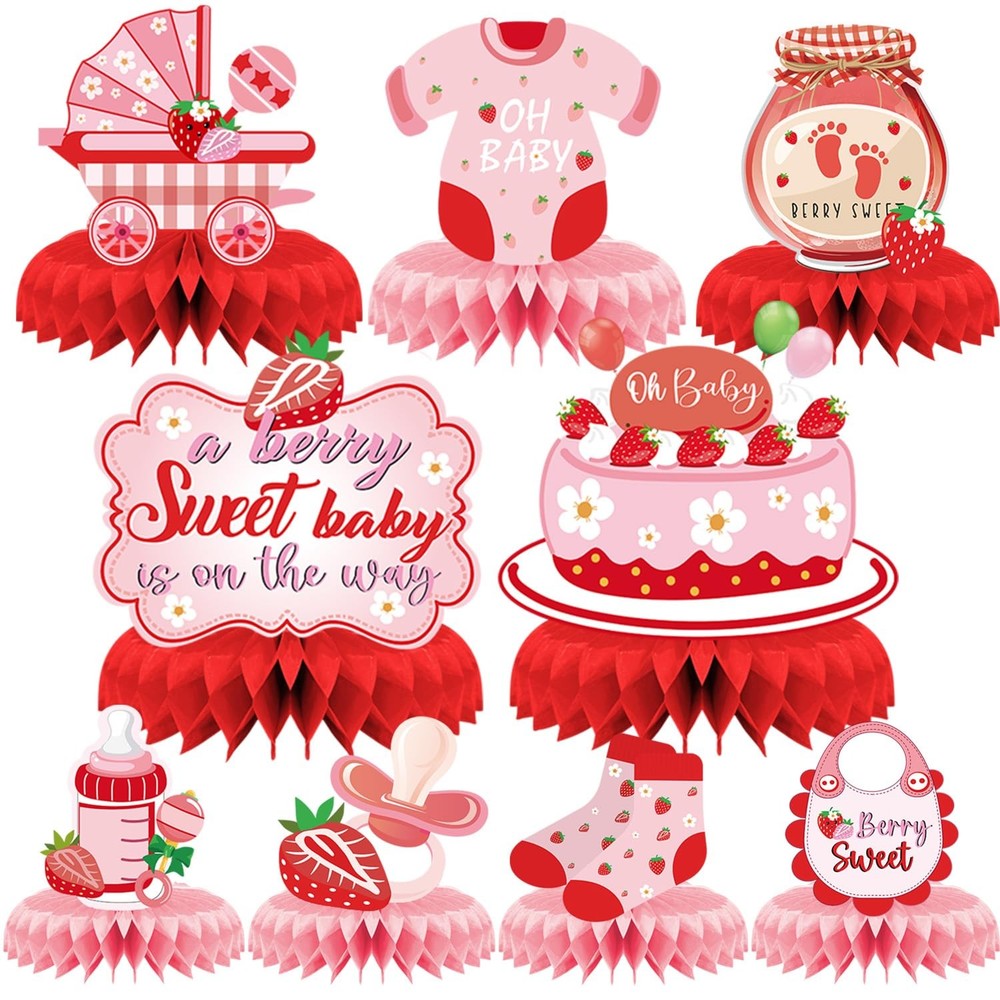 Refavor Strawberry Baby Shower Decorations – 9PCS Berry Sweet Red