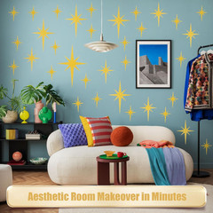 100Pcs Giltter Starburst Cutouts Gold Paper Retro Atomic Stars 4 Sizes Sparkle M