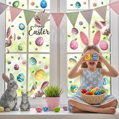 Easter Clings Decorations for Glass Window – 64 Pcs 3D Double-sided Spring Bunny