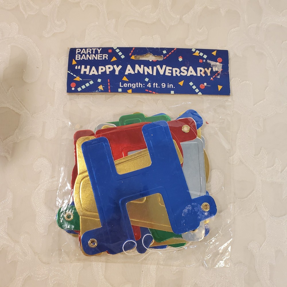 Vintage «Happy Anniversary» Party Banner 4ft 9in multicolored New old Stock NOS