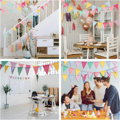 6 Strings 78 Feet Pastel Pennant Banner Flags – Colorful Triangle Banners Burlap