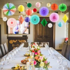 20 PCS Multi-Color Pastel Rainbow Paper Honeycomb Ball Fan Decor Party Supply