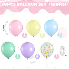 Pastel Balloons,12 Inch Macaron Pink Purple Blue Yellow Green Colorful Confetti