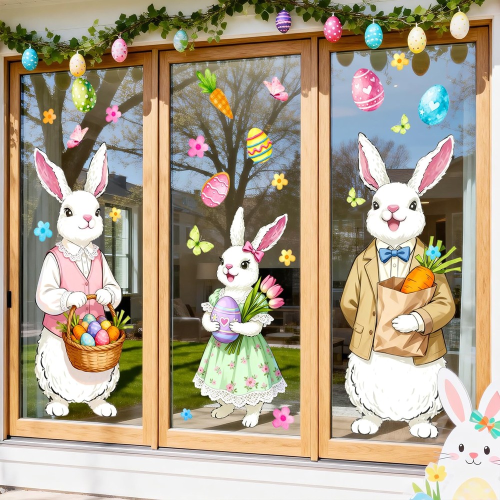 Easter Window Cling Extra Large Easter Bunny Decals Rabbit Egg Carrots Double-Si