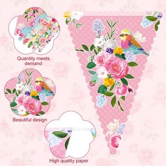 49 Ft 60 Pcs Tea Floral Party Bunting Decor Outdoor Bunting Banner Floral Pen…