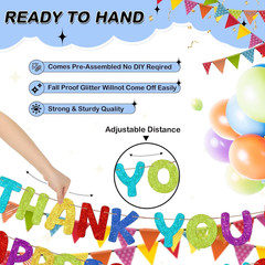 Colorful Pre-Strung Glitter Thank You Banner for Employee Appreciation Events