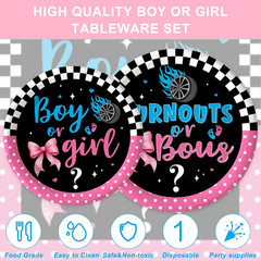 120PCS Burnouts or Bows Themed Party Supplies Pink or Blue Gender Reveal Baby Sh