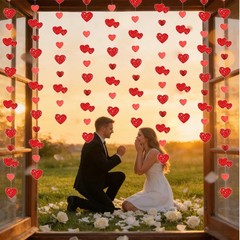 52FT Valentines Day Party Decoration Red Heart Garland Metallic Glitter Hanging