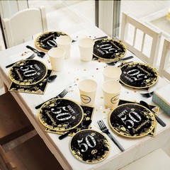 Durable Paper Tableware Set for 50th Anniversary – 96 Pieces for Celebrations