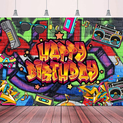 80S and 90S Rock N Roll Hip Hop Graffiti Photo Booth Backdrop Banner – Retro