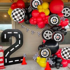 12 PCS Race Car Wheel Balloons Black and White Checkered Balloons Race Car Th…