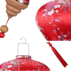12 Inch Floral Pattern Oval Satin Silk Lanterns Hanging Chinese Retro Decoration