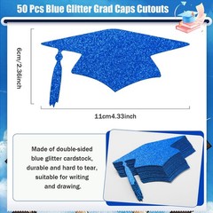 50 PCS Blue Glitter Graduation Cap Cutouts Class Of 2026 Table Confetti
