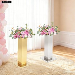 2-Piece 60cm Stainless Steel Column Wedding Flower Stand for Party Decor