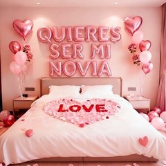 Pink 16″ & 18″ Heart Foil Balloons with 1200 Artificial Rose Petals for Valentin