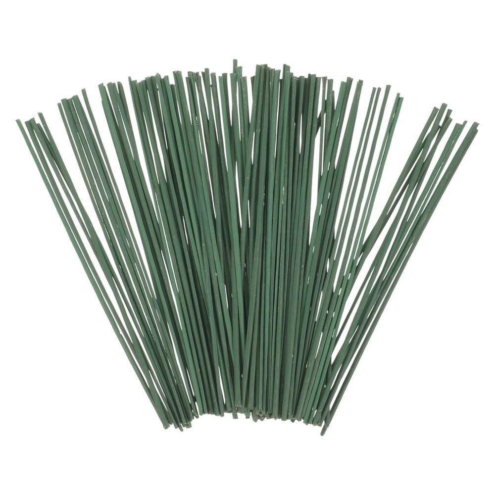 100Pcs Reusable Floral Stem Wires DIY Flower Stems Green Metal Plastic Kit