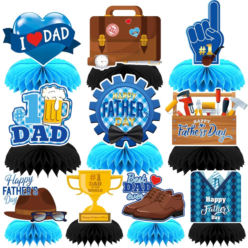 DTOFOOT 10 Pcs Father’s Day Decorations, Blue Double Sided Fathers Day Table …