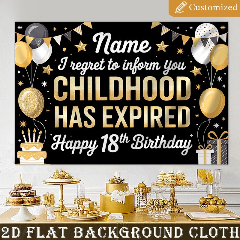 Custom Name Text 18th Birthday 2D Flat Banner Balloon Party Birthday Backdrop☋