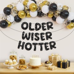 KatchOn, Older Wiser Hotter Birthday Decorations – Pack Of 51 | Black Happy B…