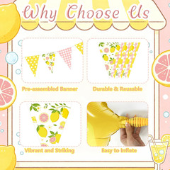 Pink and Yellow Lemon Triangle Banner Balloons Lemonade Bar Stand Supplies Amalf