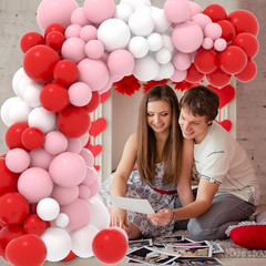 Red Pink White Balloon Arch Garland Kit, 122PCS Red Light Pink White Party Ballo