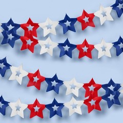 , Red, White + Blue Paper Star Banner | Set of 2, 10ft | 4th of July Banner, …
