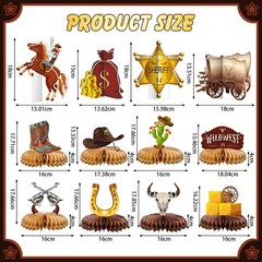 Chrisfall 12 Pcs Western Cowboy Party Decorations Honeycomb Medium