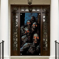 Halloween Door Cover 71×35 Inches Scary Zombie Group Peeking Banner Creepy…