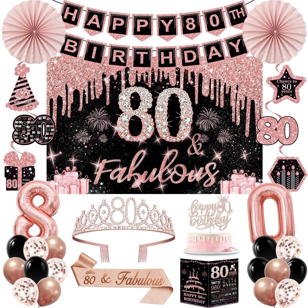 80th Birthday Decorations for Women,32PCS Party…