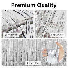 4 PCS Silver Streamers Tinsel Backdrop Curtains Foil Fringe 13.2×8.2 Ft Photo