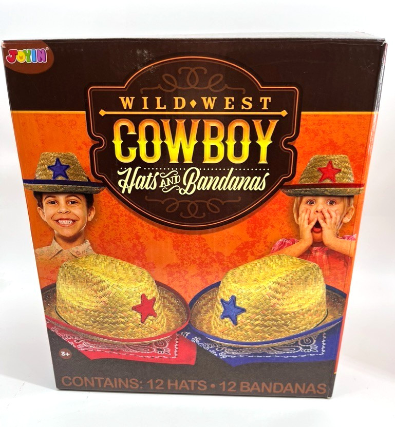 JOYIN Toy Pack 11 Childs WILD WEST Straw Cowboy Hats & Bandannas Kids Parties
