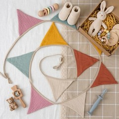 Fabric Bunting Banner, 2 Pack Handmade Neutral String Banner Each 8.5 ft 10 F…