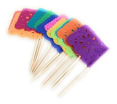 Set of 24 Pcs Multi-Colored Mini Mexican Paper Papel Picado Tissue Banner Fla…