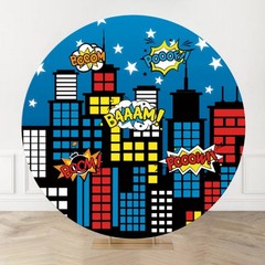 City Building Spider Round Cover Birthday Backdrop Banner Photo Background