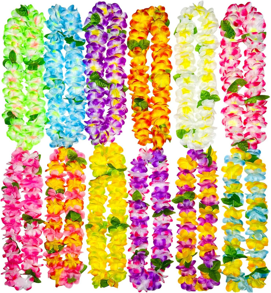 12 Counts Thickened Hawaiian Leis, Perfect Luau Party Supplies for Summer Beach